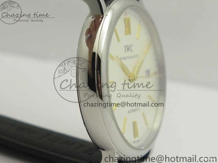 MIROTIME 0523 Affordable Portofino IW356501 SS V3 MK 1:1 Best Edition White Dial Gold Markers On Black Leather Strap MIYOTA 7196